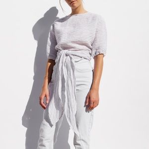 Hackwith Design House Balloon sleeve reversible linen top